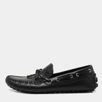 Pre Owned Louis Vuitton Black Leather Bow Arizona Loafers Size 41.5