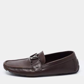 Pre Owned Louis Vuitton Brown Leather Slip on Loafers Size 41