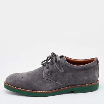 Pre Owned Louis Vuitton Slate Grey Suede Lace Up Derby Size 41