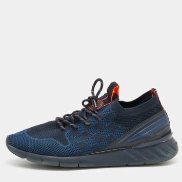 مملوكة مسبقًا Louis Vuitton Navy Blue/Black Damier Knit Fabric Fastlane Low Top Sneakers Size 42.5