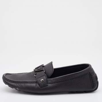 Pre Owned Louis Vuitton Black Leather Monte Carlo Slip On Loafers Size 43