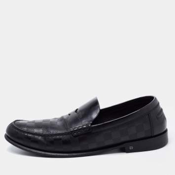 Pre Owned Louis Vuitton Black Damier Leather Santiago Loafers Size 45