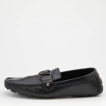 Pre Owned Louis Vuitton Black Leather Monte Carlo Slip On Loafers Size 42.5