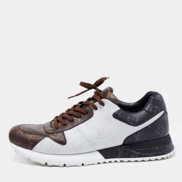 Pre Owned Louis Vuitton Black/Brown Leather And Monogram Canvas Run Away Sneakers Size 43