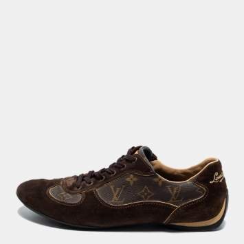 Pre Owned Louis Vuitton Brown Suede and Monogram Coated Canvas Energie Low-Top Sneakers Size 43