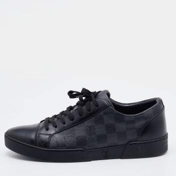 Pre Owned Louis Vuitton Black Damier Graphite and Leather Cap Toe Sneakers Size 41