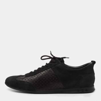 Pre Owned Louis Vuitton Black Laminated Suede and Monogram Canvas Low Top Sneakers Size 41