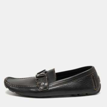 Pre Owned Louis Vuitton Black Leather Monte Carlo Slip on Loafers Size 41.5