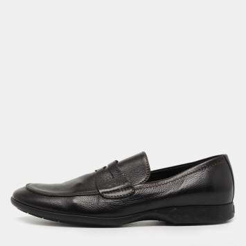 Pre Owned Louis Vuitton Black Leather Slip On Loafers Size 41