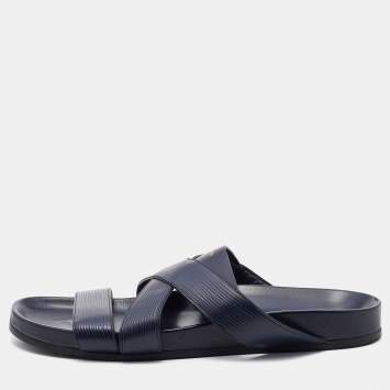 مملوكة مسبقًا Louis Vuitton Navy Blue Epi Leather Flat Sandals Size 44