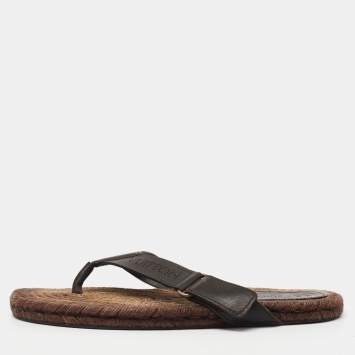 Pre Owned Louis Vuitton Brown Leather Thong Flats Size 43