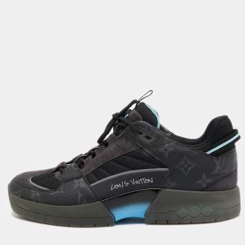 Pre Owned Louis Vuitton Grey/Black Suede, Mesh and Monogram Canvas Sneakers Size 42