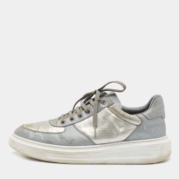 Pre Owned Louis Vuitton Silver Monogram Nylon and Canvas Low Top Sneakers Size 41