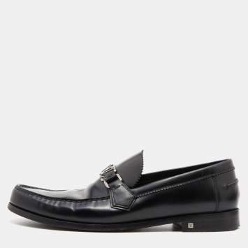 Pre Owned Louis Vuitton Black Leather Major Slip On Loafers Size 44.5