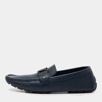 Pre Owned Louis Vuitton Navy Blue Leather Monte Carlo Loafers Size 43.5