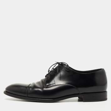 Pre Owned Louis Vuitton Black Damier Embossed Leather Lace Up Oxfords Size 43.5