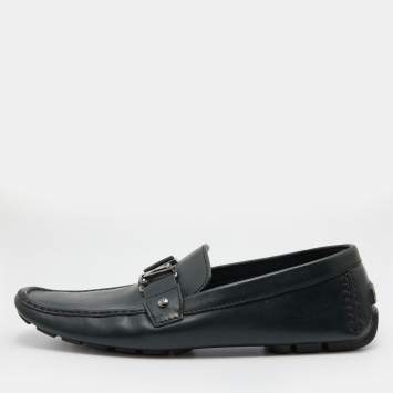 Pre Owned Louis Vuitton Green Leather Monte Carlo Slip On Loafers Size 44.5
