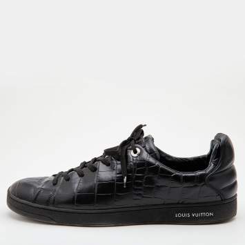 Pre Owned Louis Vuitton Black Croc Embossed Leather Frontrow Sneakers Size 43.5