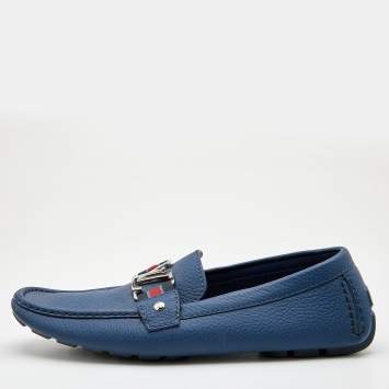 Pre Owned Louis Vuitton Blue Leather Ribbon Monte Carlo Slip On Loafers Size 42.5