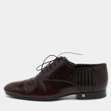 Pre Owned Louis Vuitton Burgundy Leather Lace Up Oxfords Size 40