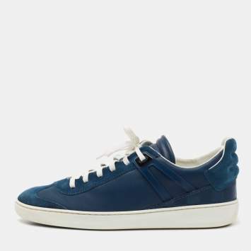 Pre Owned Louis Vuitton Blue Leather and Suede Low Top Sneakers Size 40.5