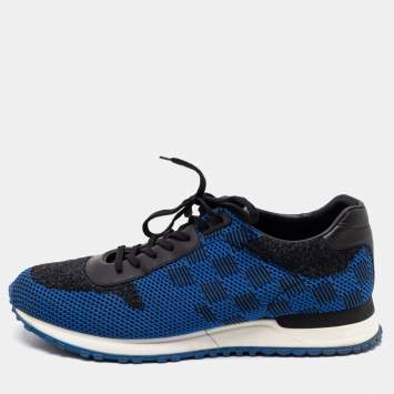 Pre Owned Louis Vuitton Blue/Black Damier Mesh and Leather Run Away Sneakers Size 42.5 