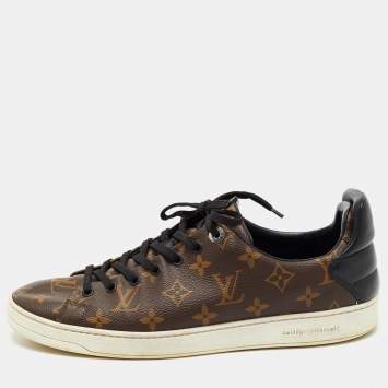 Pre Owned Louis Vuitton Brown/Black Monogram Canvas and Leather Low Top Sneakers Size 42