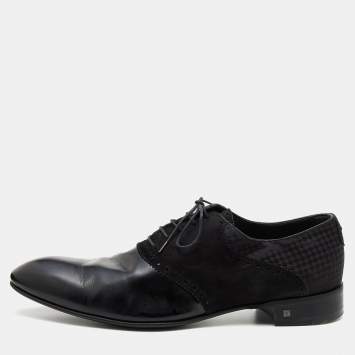 Pre Owned Louis Vuitton Black Damier Fabric, Suede and Leather Lace Up Oxfords Size 43