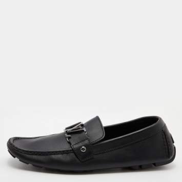 Pre Owned Louis Vuitton Black Leather Monte Carlo Slip On Loafers Size 43