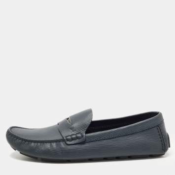 Pre Owned Louis Vuitton Grey Leather Slip On Driving Loafers Size 43