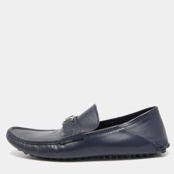 Pre Owned Louis Vuitton Navy Blue Leather Major Loafers Size 45