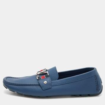 Pre Owned Louis Vuitton Blue Leather Ribbon Monte Carlo Slip On Loafers Size 42