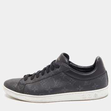 Pre Owned Louis Vuitton Black Monogram Leather Eclipse Frontrow Low Top Sneakers Size 43.5