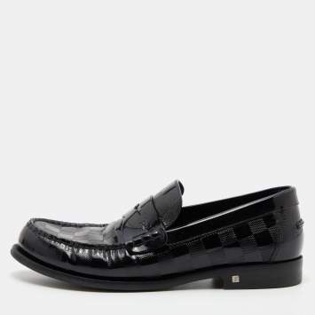 Pre Owned Louis Vuitton Black Damier Infini Patent Leather Loafers Size 41.5