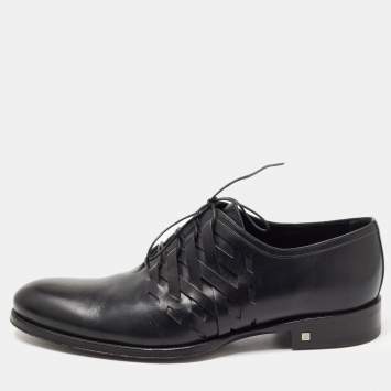 Pre Owned Louis Vuitton Black Leather Cut Out Lace Up Oxfords Size 41