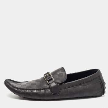 Pre Owned Louis Vuitton Black Leather Hockenheim Loafers Size 45