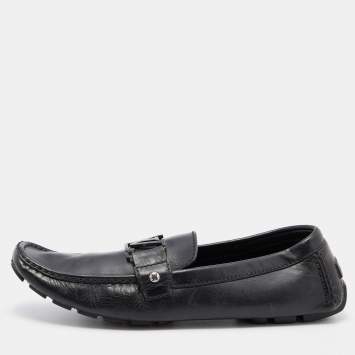 Pre Owned Louis Vuitton Black Leather Monte Carlo Slip On Loafers Size 43.5