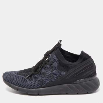 Pre Owned Louis Vuitton Black/Grey Damier Knit Fabric Fastlane Low Top Sneakers Size 41
