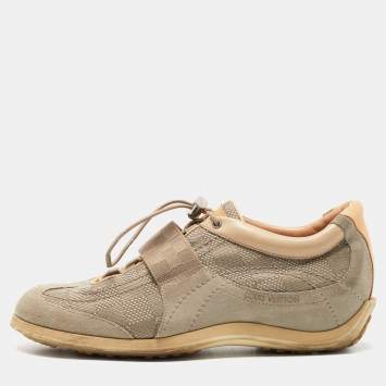 Pre Owned Louis Vuitton Grey/ Beige Canvas and Leather Low Top  Sneakers Size 40