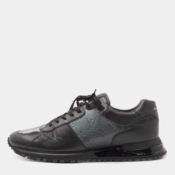 Pre Owned Louis Vuitton Black Leather and Monogram Embossed Iridescent PVC Run Away Sneakers Size 44