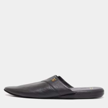 Pre Owned Louis Vuitton x Supreme Black Leather Hugh Mule Flats Size 42