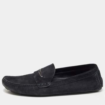 Pre Owned Louis Vuitton Dark Blue Damier Infini Suede Loafers Size 44