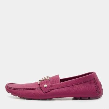 Pre Owned Louis Vuitton Burgundy Leather Monte Carlo Slip On Loafers Size 43.5