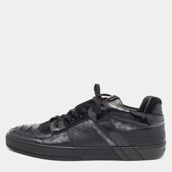 Pre Owned Louis Vuitton Black Patent Leather and Python Low Top Sneakers Size 43