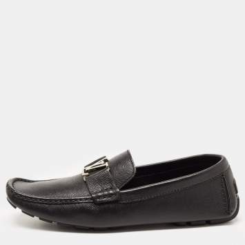 Pre Owned Louis Vuitton Black Leather Monte Carlo Slip On Loafers Size 43.5