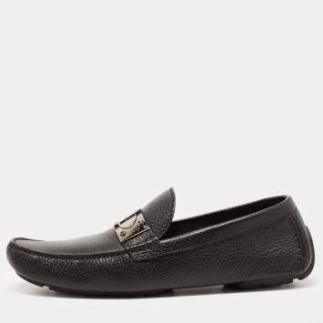 Pre Owned Louis Vuitton Black Leather Slip On Loafers Size 43.5