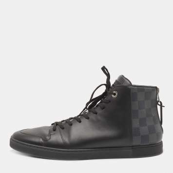 Pre Owned Louis Vuitton Black Leather and Damier Graphite Canvas Line Up Sneakers Size 42.5 