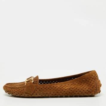 Pre Owned Louis Vuitton Brown Perforated Suede Oxford Loafers Size 37.5
