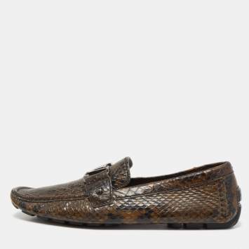 Pre Owned Louis Vuitton Two Tone Python Monte Carlo Loafers Size 42.5