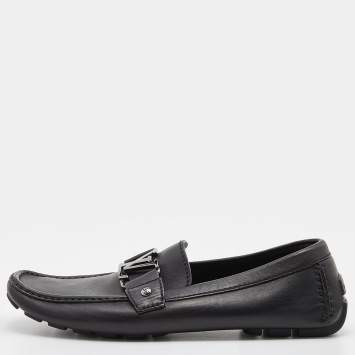 Pre Owned Louis Vuitton Black Leather Monte Carlo Slip On Loafers Size 41.5